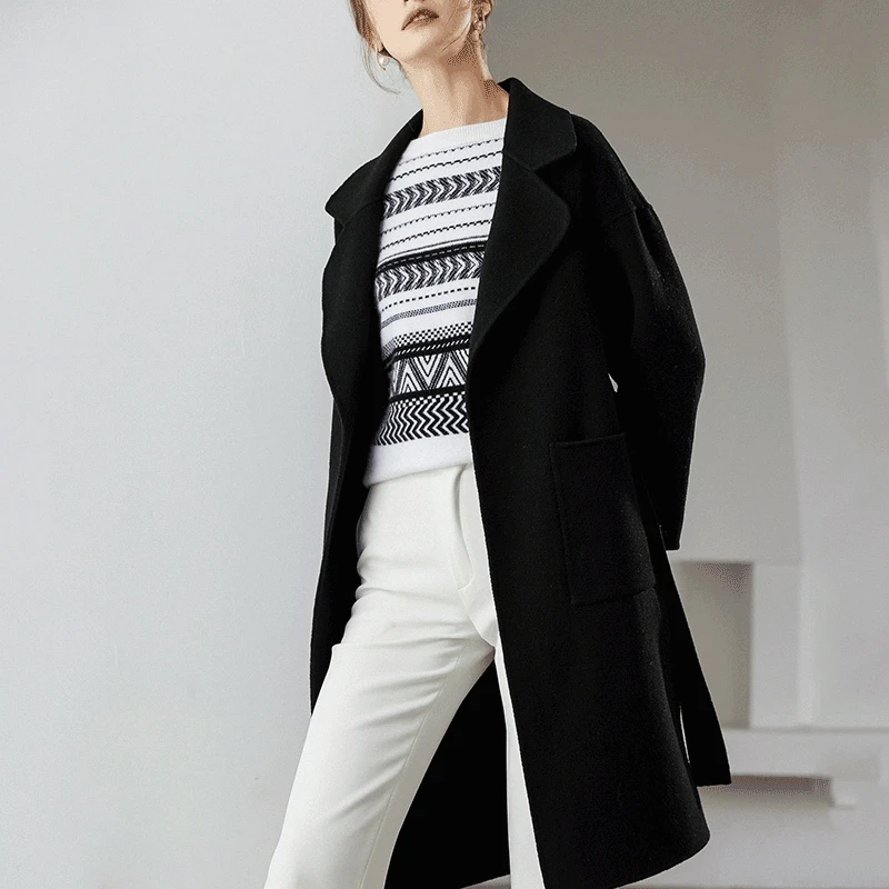 Осенне зимнее Новое модное шерстяное пальто длинное из волнистой ткани|Женские