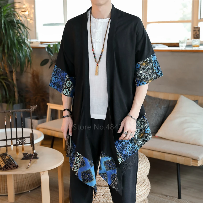Японский Стиль кимоно для мужчин в винтажном стиле В мозаичном Летний кардиган
