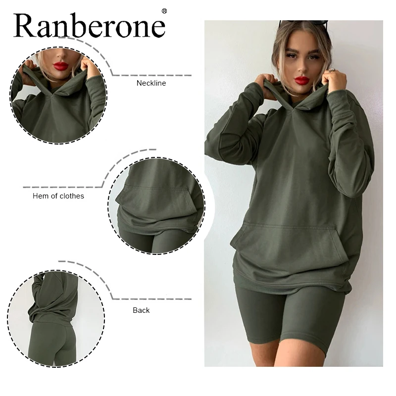 Ranberone Hoodies Pants 2 Piece Set Women Solid Color Tracksuit Long Sleeve Sweatshirt And Sweatpants Suit Female 2020 New