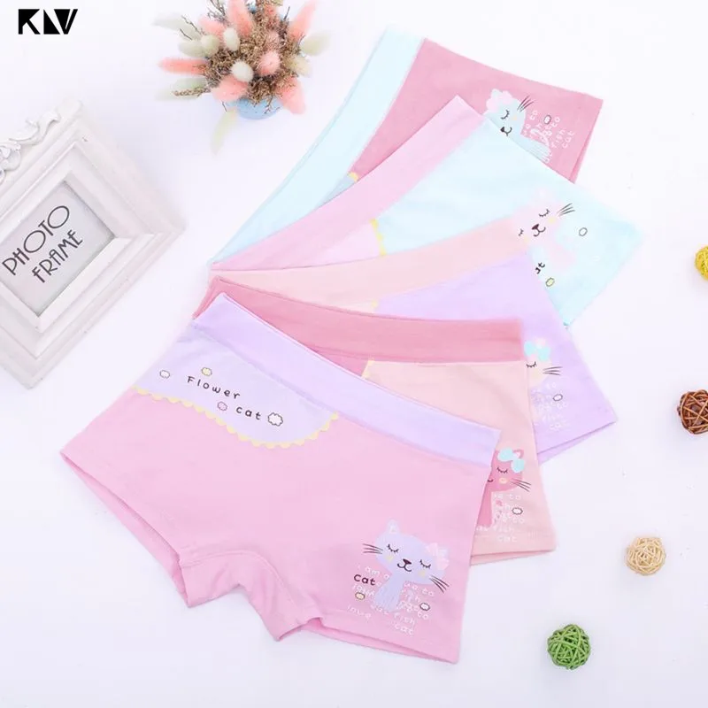 Calzoncillos b&oacute;xer de algod&oacute;n para ni&ntilde;os y ni&ntilde;as, ropa interior con estampado de gato y dibujos animados, de 2 a 12 a&ntilde;os-1