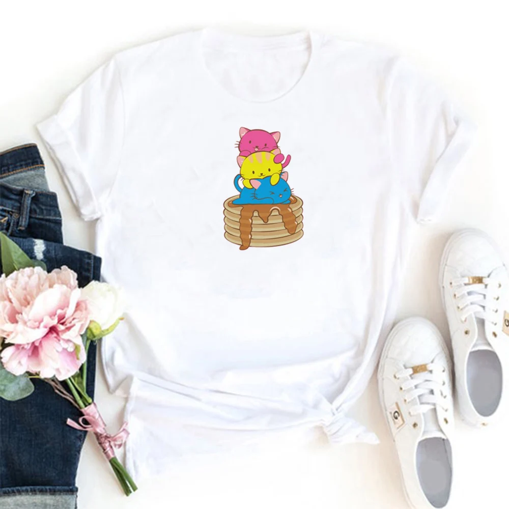 

Cute Color Cats T-shirt Women Funny Casual Womens T Shirt Cotton Personalized Tops Tshirt Women Kawaii Clothes Tee Shirt Femme