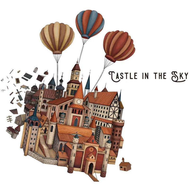 

Cartoon Hot Air Balloon Castle For Kids Room Nursery Removable Eco Friendly Self Adhesive Panels Room Decoration Aesthetic