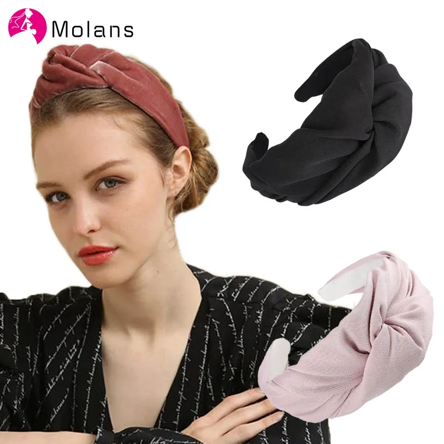 Женские обручи для волос Molans с большим перекрестным узлом однотонные 2020 зимние