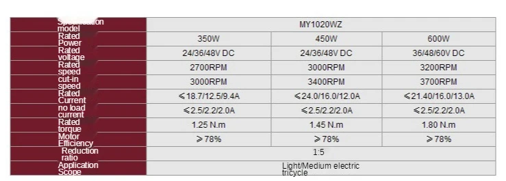 Щеточный двигатель постоянного тока с постоянным магнитом MY1020WZ-450W/48 В/36 В