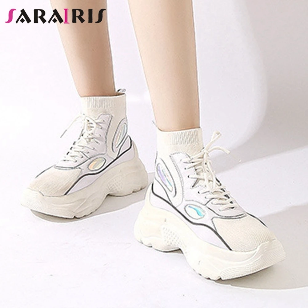 

SARAIRIS New Fashion Casual Female Boots Round Toe Lace Up Med Heels Cross Tied Ankle Boots Women 2020 Comfort Shoes Woman