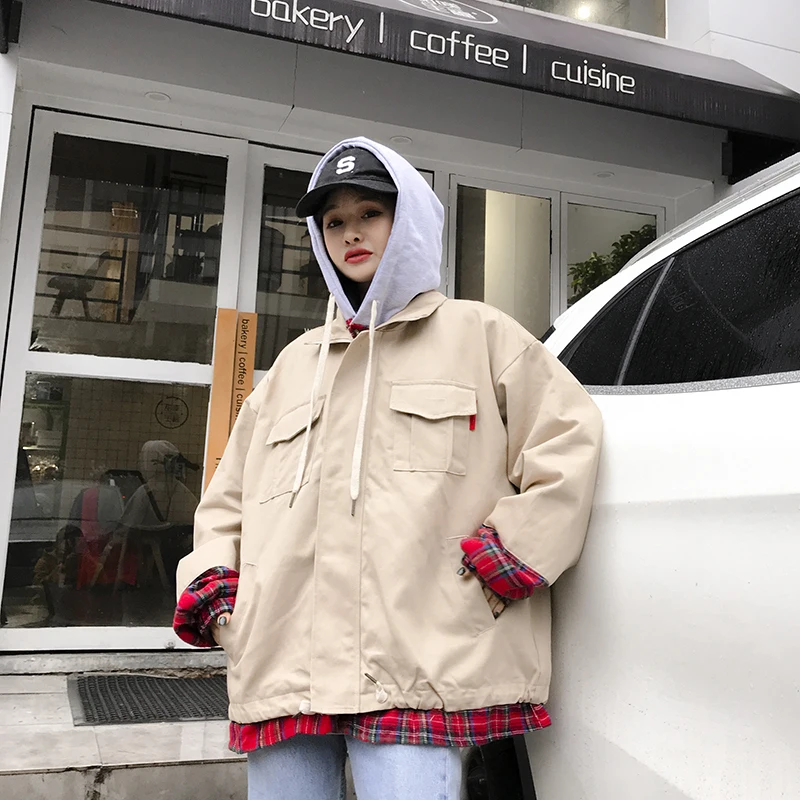 LANMREM однотонное сшитое в клетку поддельные две части со шляпой свободное плюс