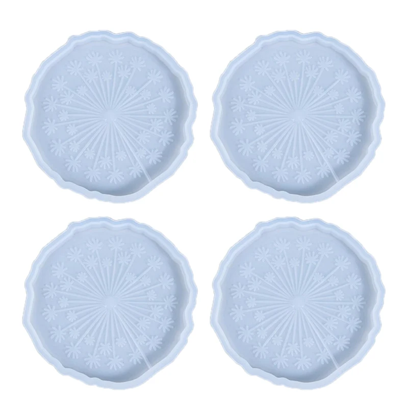 

4Pcs Shiny Dandelion Coaster Silicone Resin Molds Round Flowers Shape for Resin Casting DIY Cup Mats Mold