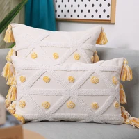 yellow pillowcase nordic style cushion cover hand embroidered tufted geometric tassel pillow case 45x45cm for sofa bedhome decor