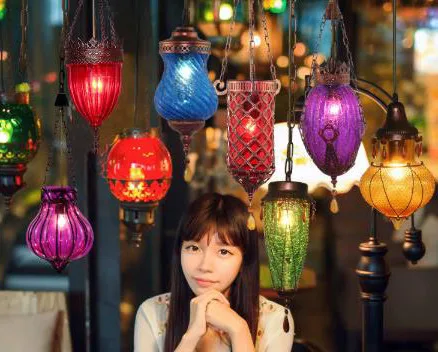 

Mediterranean Style Decoration Handmade Turkish Pendant Light Glass Shades Mosaic Pendant Lamp For Bar Coffee Shop luminaire