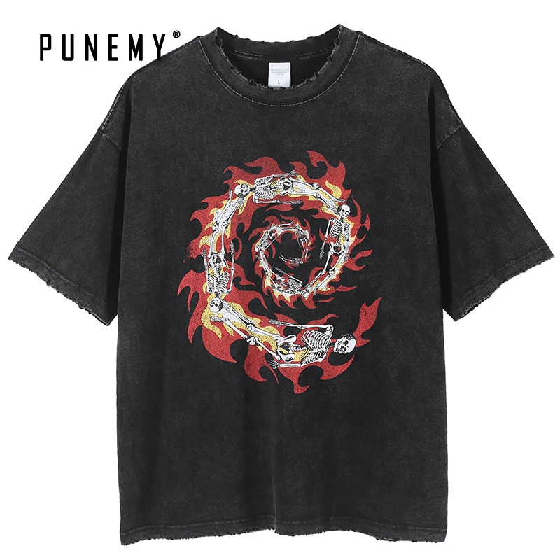 Мужская футболка в стиле хип хоп уличная одежда из чистого хлопка ретро с