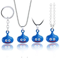 game dragon quest warrior kuesuto keychain blue cute pendant keyring game jewelry leather chains necklace slime accessory men