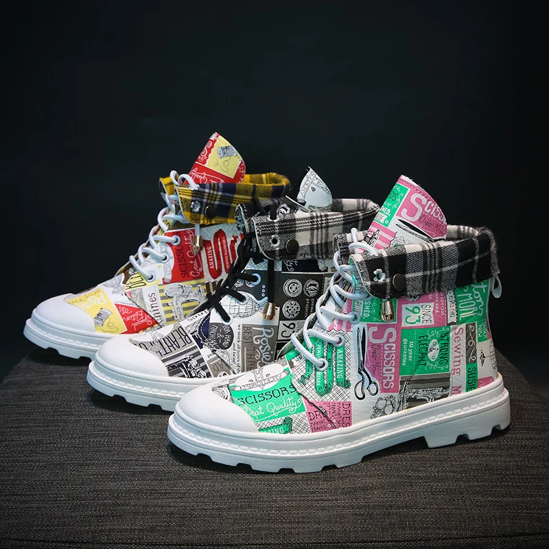 

Autumn 2021 New High-top Canvas Shoes Men and Women Korean Version of the Trend of Wild Graffiti Couple Tide Shoes Cloth Shoes