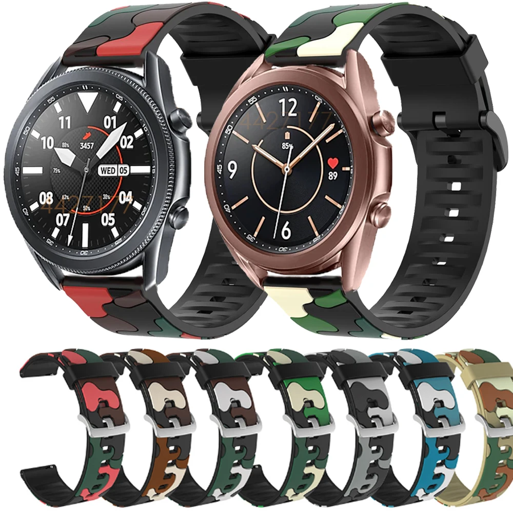 Ремешок камуфляжный силиконовый для Samsung galaxy watch 3 45 41 аксессуары Garmin