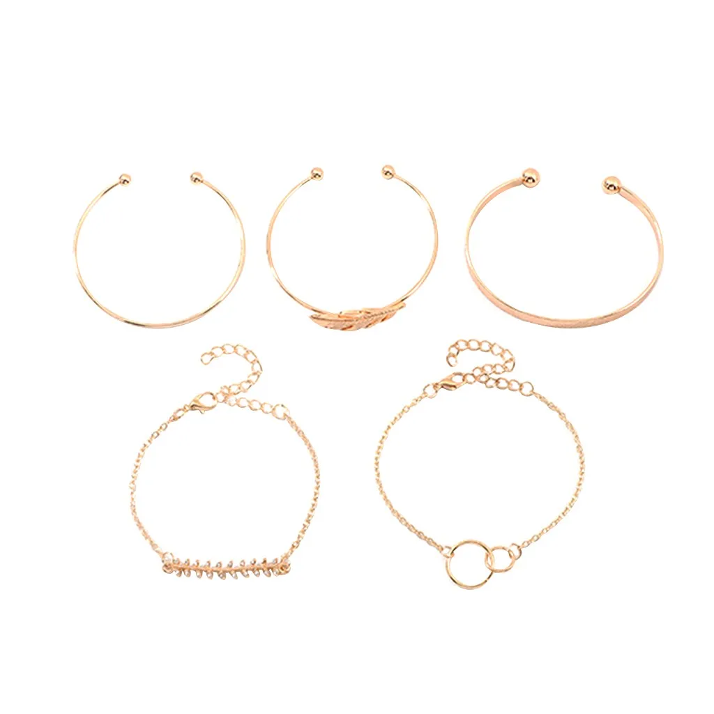 Лидер продаж Золотой металлический браслет на платформе с листьями классическое