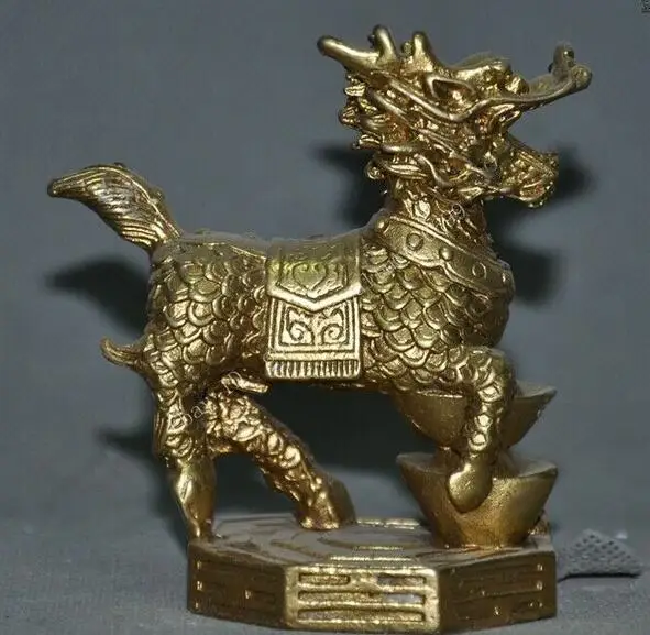 Сбор Старый Китай латунь Кирин Единорог Kylin Чи lin Qilin зверь Статуя|Статуэтка