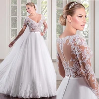 marvelous tulle v neck neckline see through bodice a line wedding dress long sleeves illusion back bridal gowns