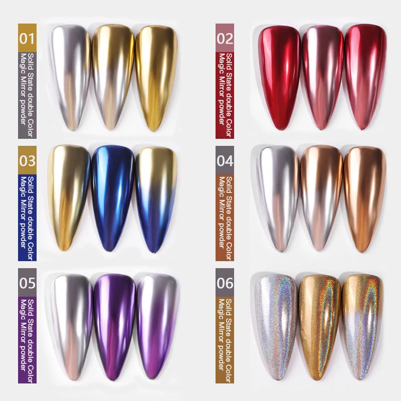 Блеск для ногтей Лазерная порошок двухцветный градиент эффект зеркала заднего
