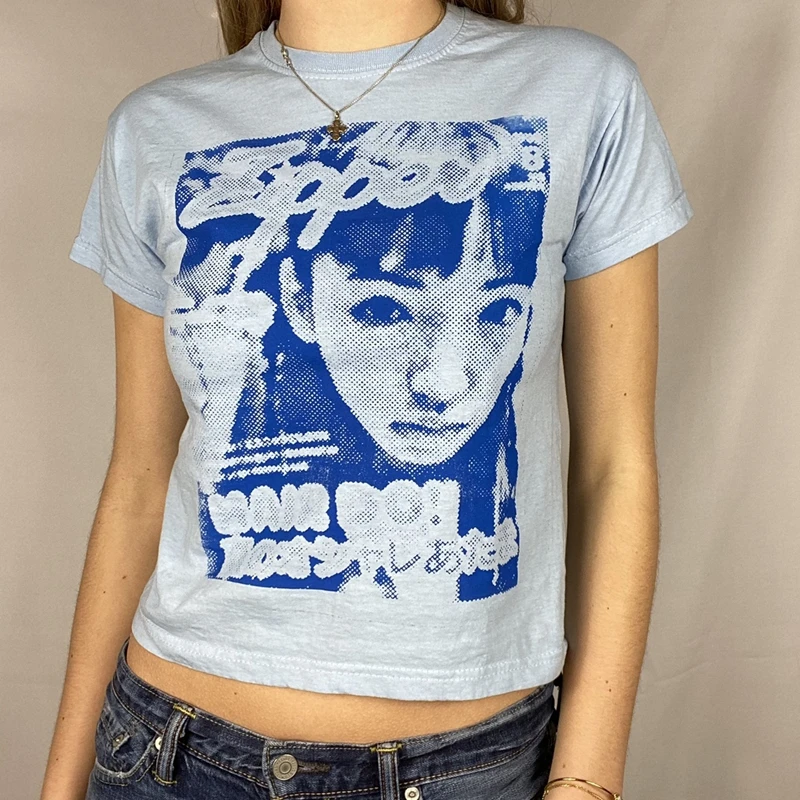 Harajuku футболка с короткими рукавами и принтом Топ Y2K эстетическое Женская летняя