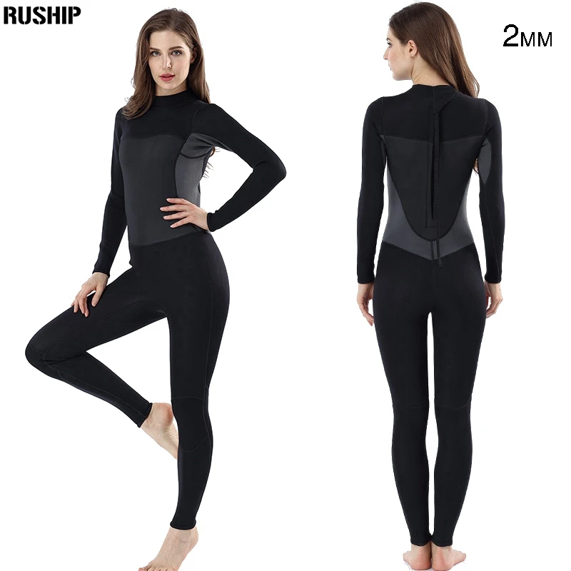 Women 2mm neoprene wetsuit Elastic Black Surf Diving Equipment suit clothing Long one piece Tight Warm surfing Beach Swimsuit