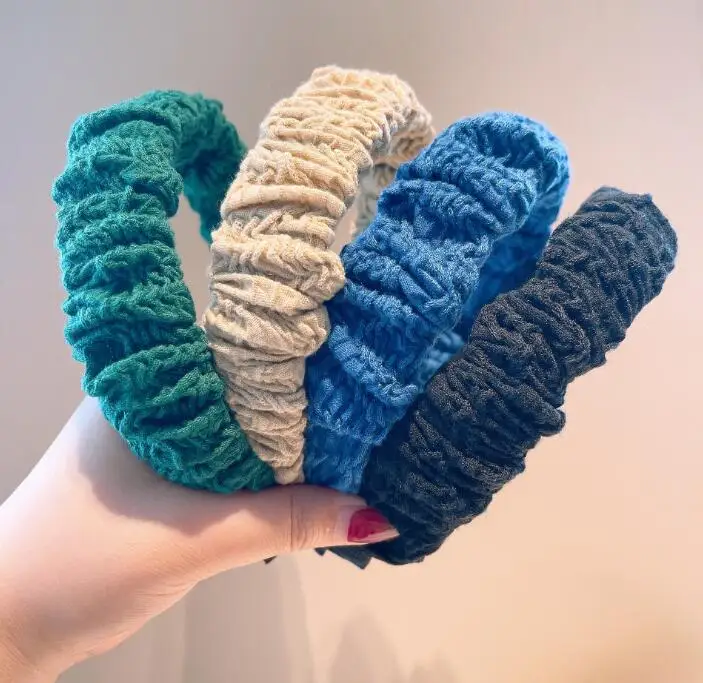 

Korean retro style Morandi color folds hairbands elegant women blue fresh autumn winter hair hoop