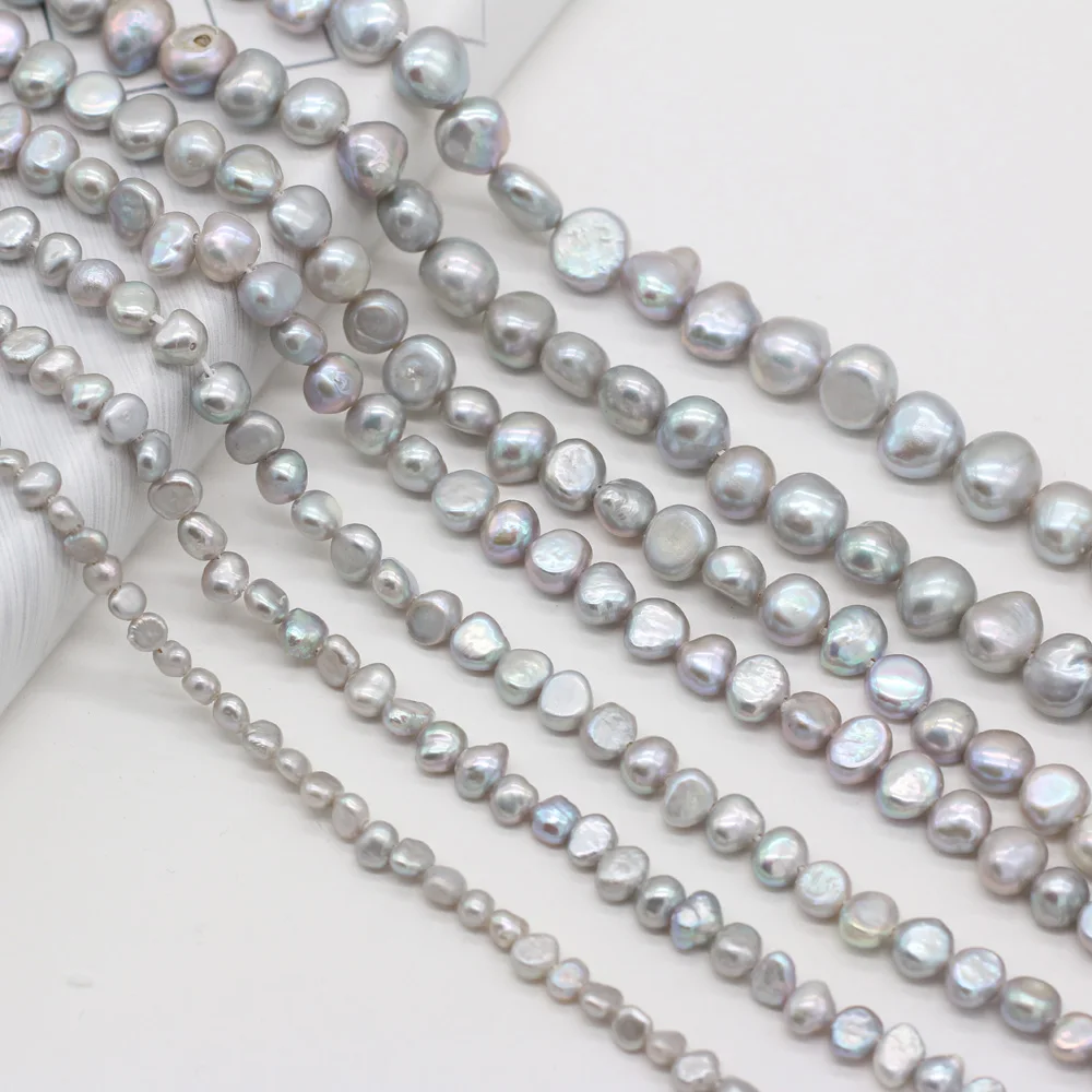 

5A Quality 100% Real Natural Freshwater Cultured Gray Pearl Transversely Perforated Loose Beads 36cm Strand for Jewelry Making