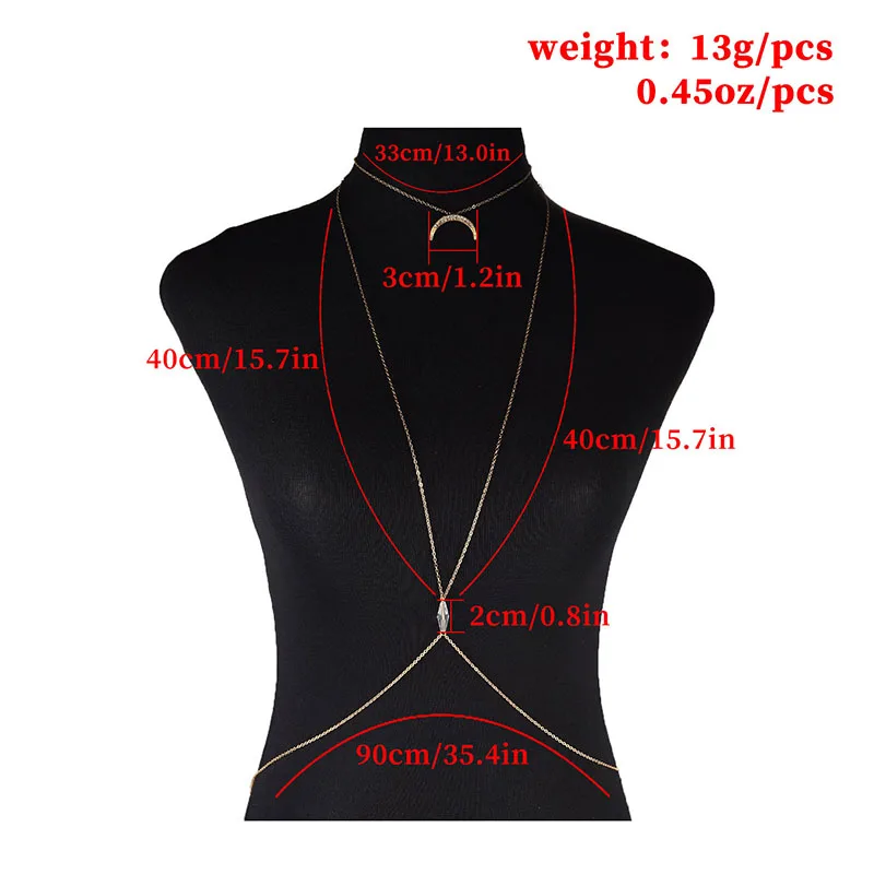 

Sexy Chest Chain Body Jewelry Bikini Fashion Waist Chain Punk Crystal Luxury Summer Gift for Women Girl Belly Moon Multilayer
