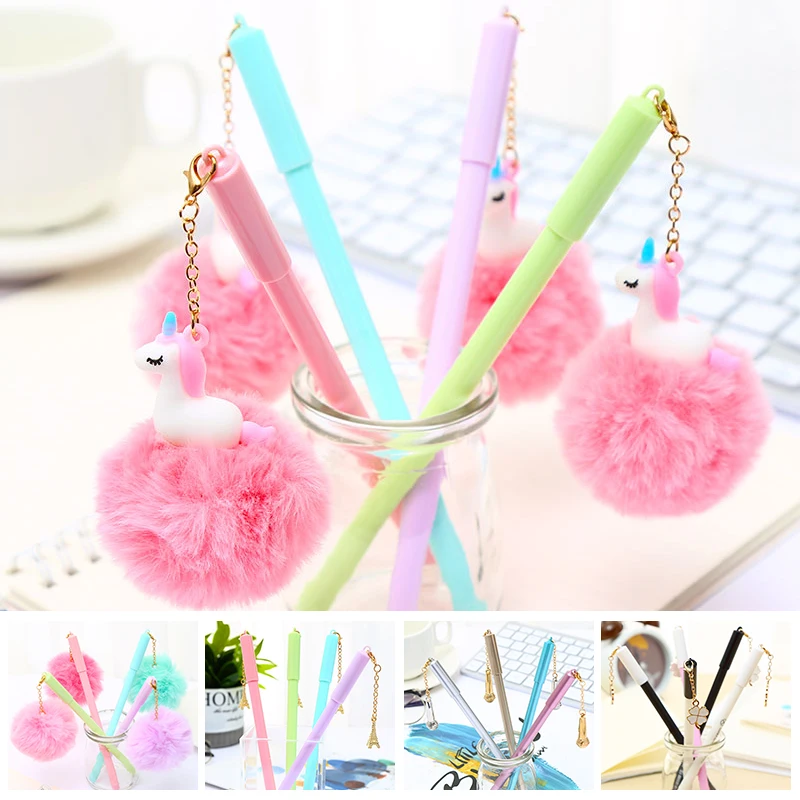 Kawai Пушистый Единорог Клевер башня кулон микрофон гелевая ручка Kawaii корейский