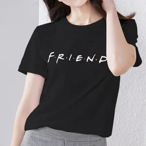 Imported Simple Women's Clothing T-shirt Black Casual Slim Top Text Friend Pattern Printing Ladies Fashion Yo