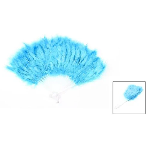 HOT-Folding Hollow Plastic Feather Dancing Hand Fan White Cyan Blue | Электроника