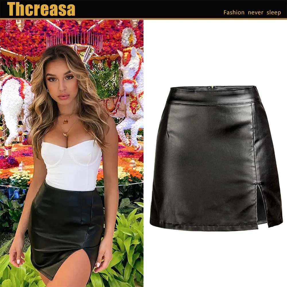 

Autumn and winter plus velvet black PU bag hip skirt