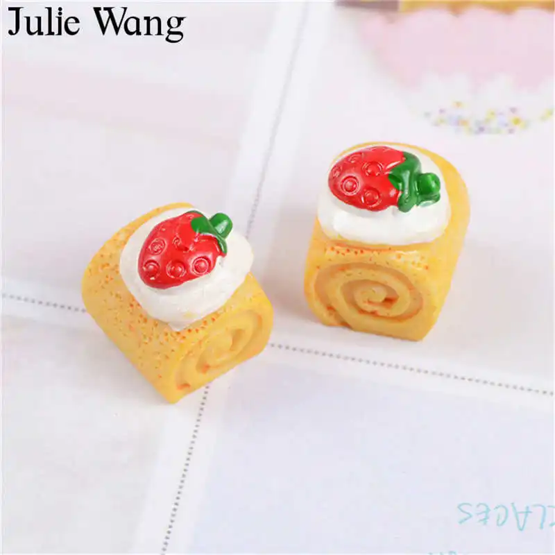 Julie Wang 10 шт. резина клубника крем торт амулеты Смешанная искусственная еда