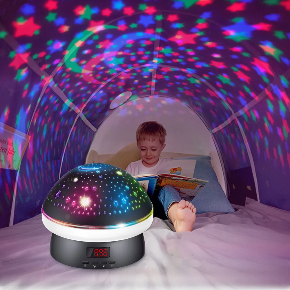 New Remote Control Timing Mushroom Starry Sky Projector Lamp Dream Rotating Romantic Colorful LED Atmosphere Light Children Gift