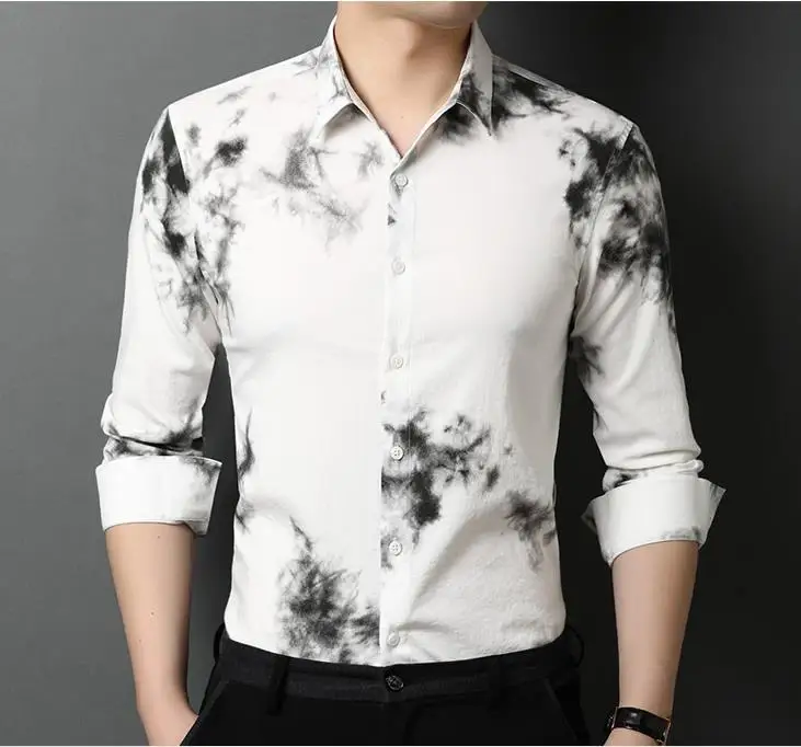 2021  NEW Spring and Autumn Painting Long Sleeve Shirts Men Clothes  9518