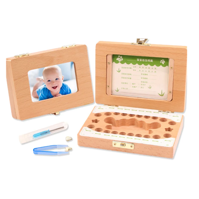 Almacenamiento de dientes de leche, marco de fotos de madera, caja de dientes de leche para pelo Fetal, organizador de Lanugo Umbilical, guardar recuerdos para beb&eacute;s, regalo-4