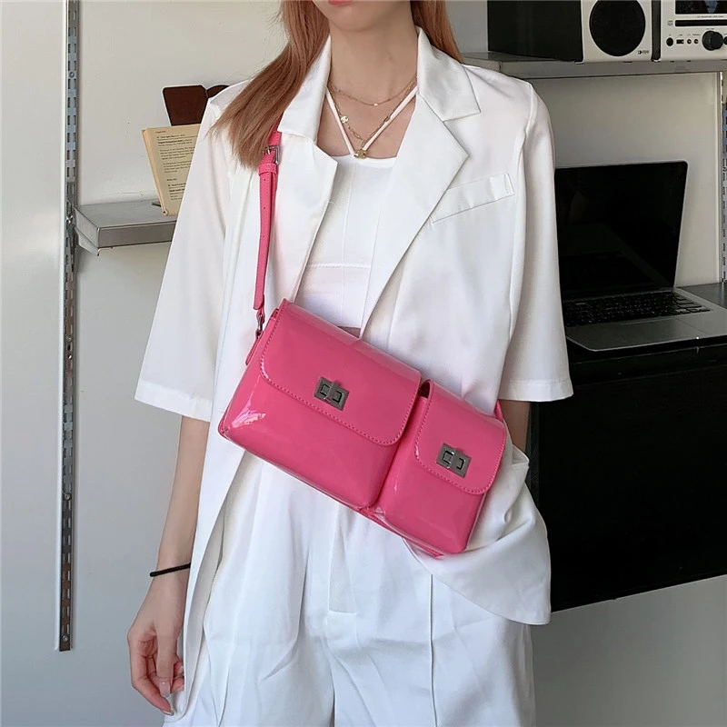 

Summer 2020 Small Crowd Ultra Fire Armpit Bag Shoulder Bag Versatile Handbag Leisure Bag Women's Patent Leather Senkey Style PU