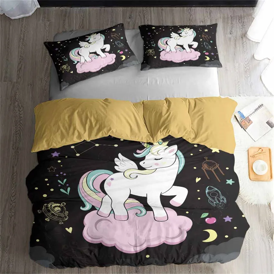 

HELENGILI 3D Bedding Set Unicorn Print Duvet cover set lifelike bedclothes with pillowcase bed set home Textiles #DJS-16