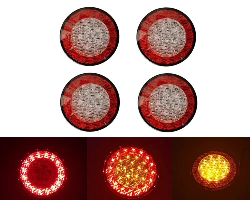 

4x E4 95mm High bright Truck Round Tail Lights 12V Red Amber LED Tail Lamp For Trailer Lorry Bus Car Stop Turn Signal Back Light