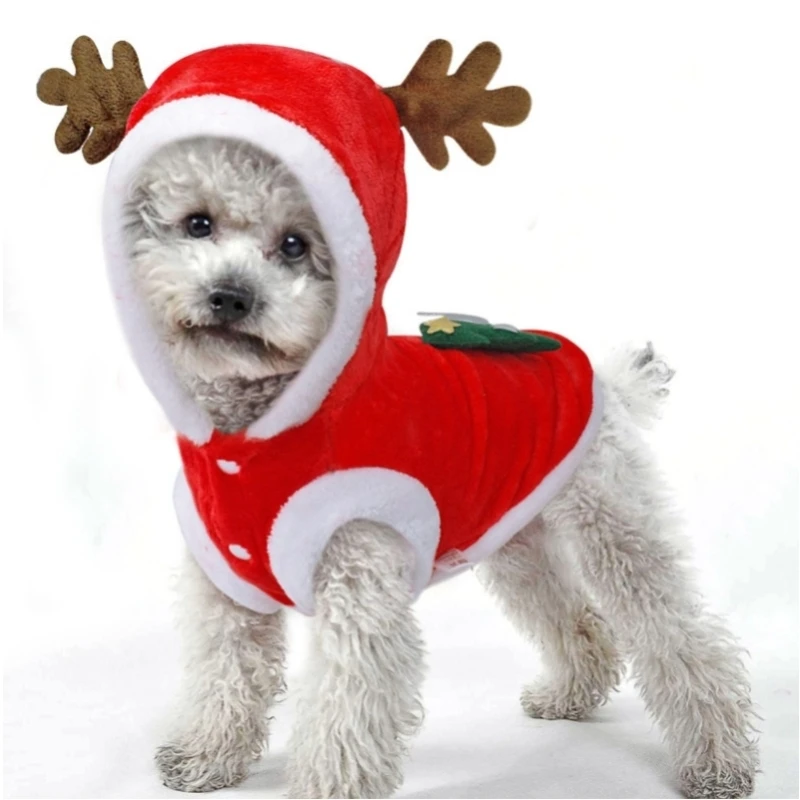 Christmas Pet Dog Jacket Winter Warm Thick Costume Cute Cartoon Small Cloth Dress Xmas apparel Puppy Kitty Clothing | Дом и сад