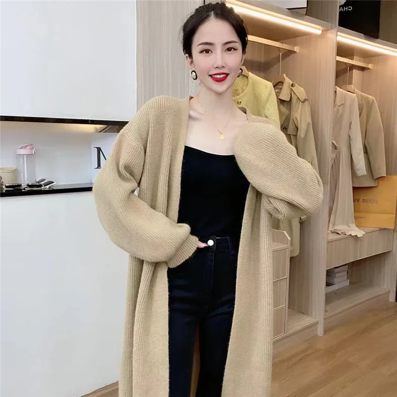 

2021 Mid-Length over-the-Knee Idle Style Shawl Sweater Coat Women's Autumn and Winter Clothing New Solid Color Loose Sweater