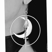hecate moon sword hoop earrings goth gothic hoops crescent moon witchy goddess spooky dagger dramatic big hoops