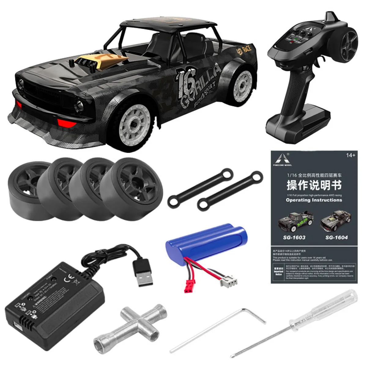 SG 1604 RTR 1/16 2.4G 4WD 30km/h RC Car LED Light Drift On-Road Proportional Control Vehicles Model Racing Machine Gift Toy enlarge
