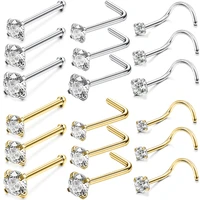 zs 20g gold sliver plated nose studs set stainless steel nostril piercing crystal nose ring studs women men zircon nose studs
