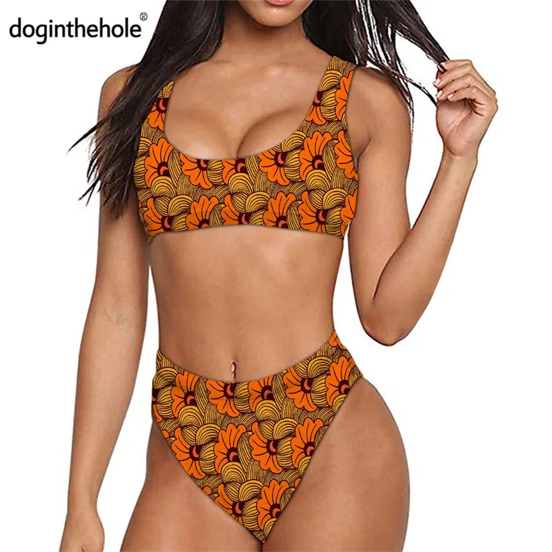 Женский комплект бикини Phayon желтый с Африканским воском и цветочным принтом