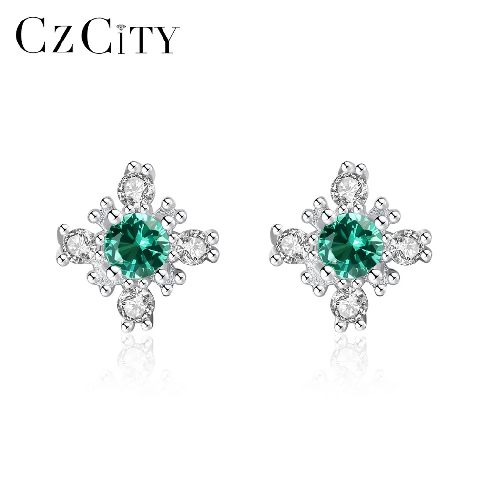 

CZCITY Solid 925 Sterling Silver Snowflake Drop Earrings for Women Anniversary Fine Jewelry Topaz Gemstone Brincos Gifts SE0414