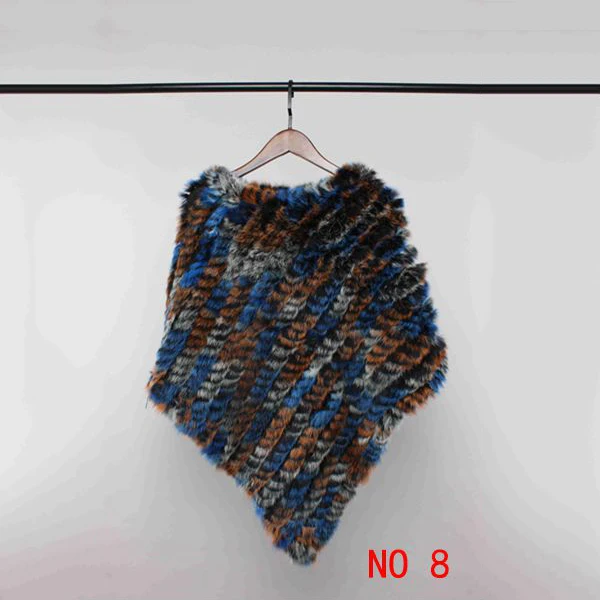 Multicolor 8 VISI HOP/модное Стильное женское пончо с натуральным кроличьим мехом, Вязаная Шаль, качественная накидка VS5201 - Цвет: Multicolor 8