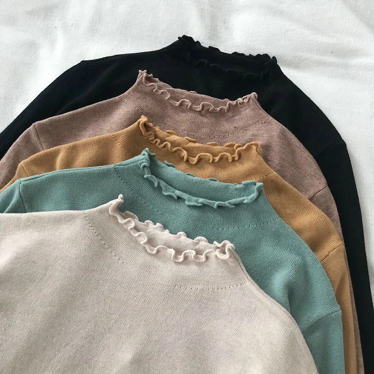 Винтажный вязаный пуловер с рюшами водолазка зимний свитер для женщин