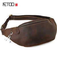 aetoo retro personality crazy horse leather belt bag shoulder bag mens leather outdoor leisure chest bag
