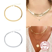 aide 925 sterling silver choker necklaces female clavicle chain flat snake necklace for women fine jewelry cute accessories gift