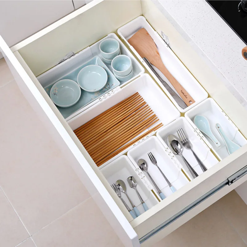 Выдвижная коробка для хранения ящика делитель Пластиковые кухонные столовые