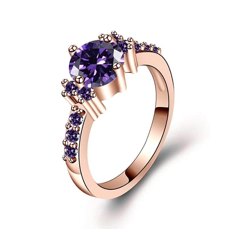 Rose gold Модные черные кольца с красочными кристаллами, фиолетовый камень, обручальное кольцо, подарок Размер 5-11 - Цвет основного камня: Rose gold